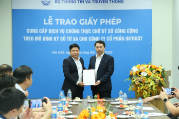 CÔNG TY CỔ PHẦN INTRUST ĐƯỢC BỘ THÔNG TIN VÀ TRUYỀN THÔNG CẤP GIẤY PHÉP CUNG CẤP DỊCH VỤ CHỨNG THỰC CHỮ KÝ SỐ CÔNG CỘNG THEO MÔ HÌNH KÝ SỐ TỪ XA